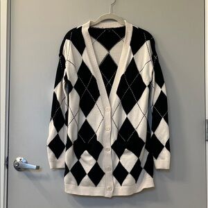 Black and White Argyle Women's Sweater